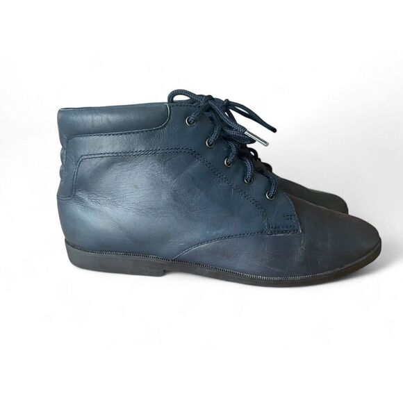 Vintage DaneXX Blue Women’s Leather Ankle Boots Size 7N Cuffed at the Ankle - Picture 1 of 8